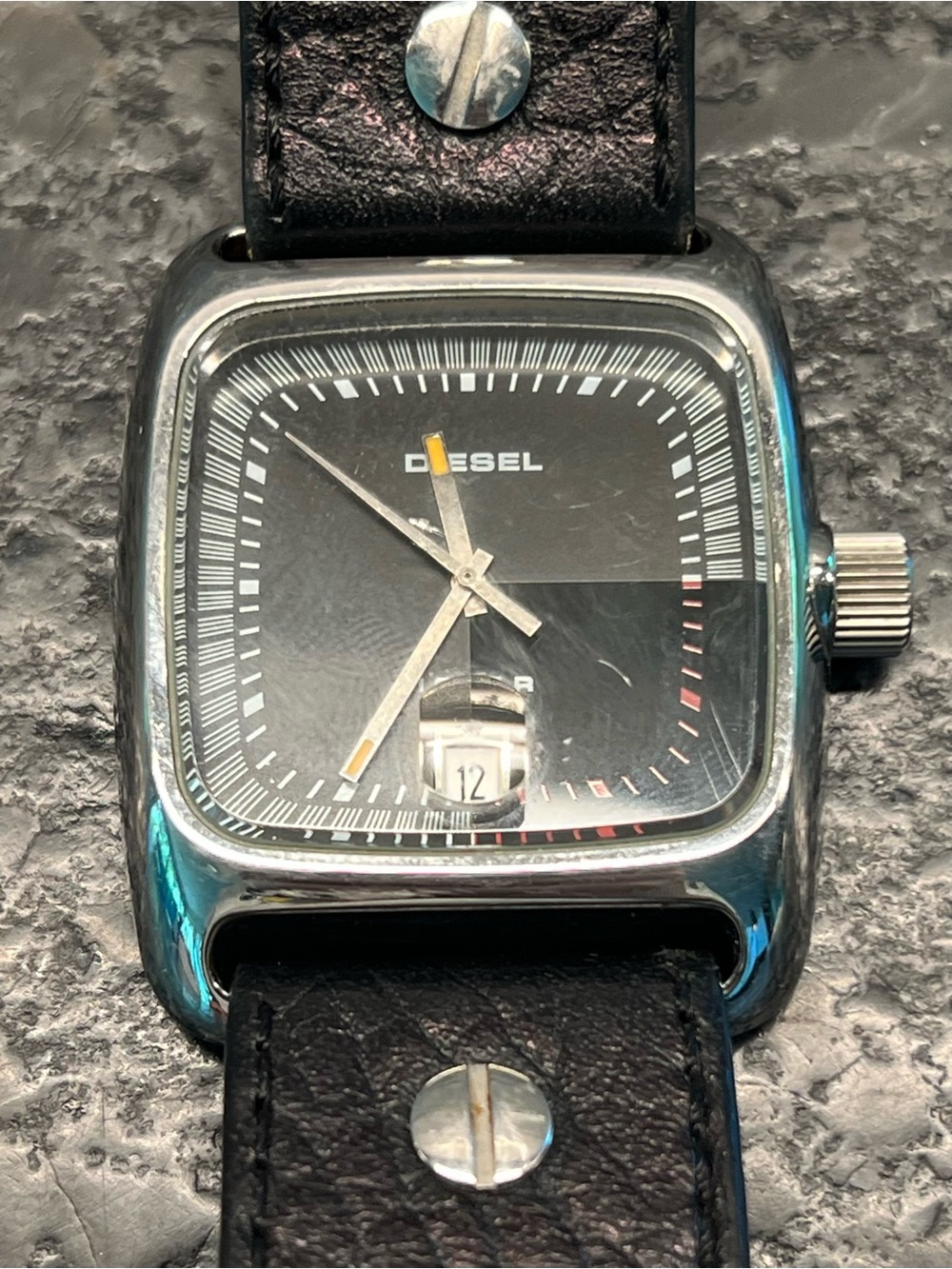 Diesel Black and Silver Square Men's Watch with Date Window